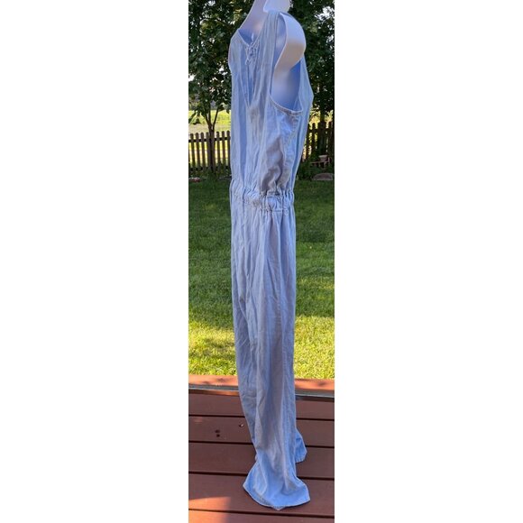 Demin Sleeveless Light Blue Jumpsuit With Adjustable Waist Tie & Wide Legs M - Picture 8 of 11